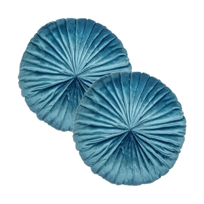 2 Almofadas Redondas Rendy em Veludo Azul Turquesa - 1
