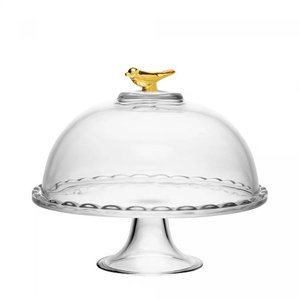 Prato com Pé e Tampa Golden Bird 19cm X 19cm  Cristal - Wolff