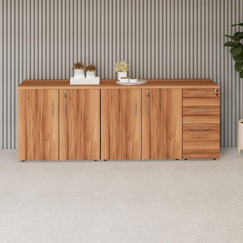 Armário Balcão 1,96m x 45cm Escritório e Home Office com 4 Portas 2 Gavetas e 1 Gavetão Fichá