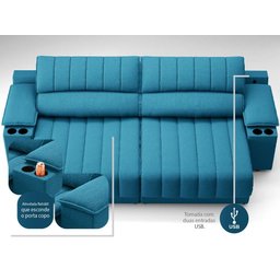 Sofá com Porta Copos e Carregador USB Retrátil e Reclinável Murano 2,00m Velosuede Royal - - 2
