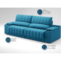 Sofá com Porta Copos e Carregador USB Retrátil e Reclinável Murano 2,00m Velosuede Royal - - 3