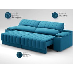 Sofá com Porta Copos e Carregador USB Retrátil e Reclinável Murano 2,00m Velosuede Royal - - 5