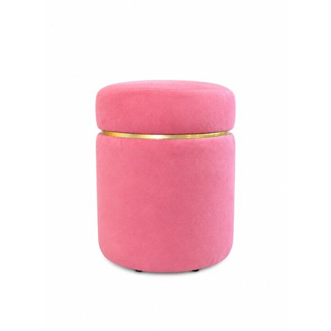 Kit de Puff com Cinta Superior Dourada em Tecido de Veludo Rosa Antigo - Let Móveis