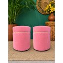 Ver imagem 2 de Kit de Puff com Cinta Superior Dourada em Tecido de Veludo Rosa Antigo - Let Móveis