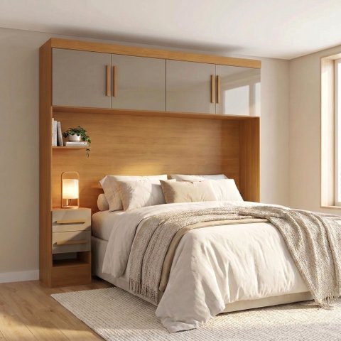 Ponte Aérea Modular Casal com 2 Gavetas 100% MDF Smart Marrom/Cinamomo/Cappucino