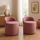 Ver imagem 1 de Kit 2 Puff Encosto Suede Redondo Sala Banco Orgânico Quarto:rose
