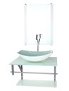 Ver imagem 1 de GABINETE DE VIDRO PARA BANHEIRO 60CM AC CUBA OVAL CHANFRADA BRANCO FULL COM TORNEIRA CROMADA