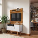Ver imagem 4 de Rack com Painel Tv 90cm Sirius Branco Cinamomo Retrô Mdp Nicho e Pés de Madeira:branco/cinamomo