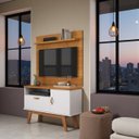 Ver imagem 3 de Rack com Painel Tv 90cm Sirius Branco Cinamomo Retrô Mdp Nicho e Pés de Madeira:branco/cinamomo