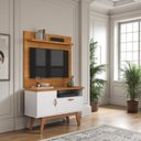 Ver imagem 2 de Rack com Painel Tv 90cm Sirius Branco Cinamomo Retrô Mdp Nicho e Pés de Madeira:branco/cinamomo