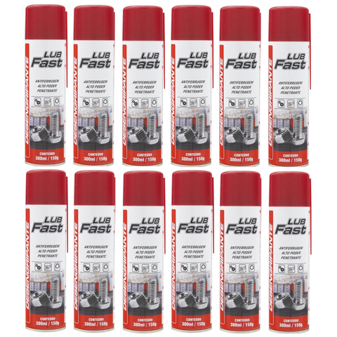 Kit 12 Óleo Desengripante Lubrificante Spray 300ml - Lub Fast