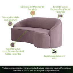 Sofá Curvo Montserrat 230cm 4 Lugares Veludo Rosa Queimado - Nexta Casa - 3