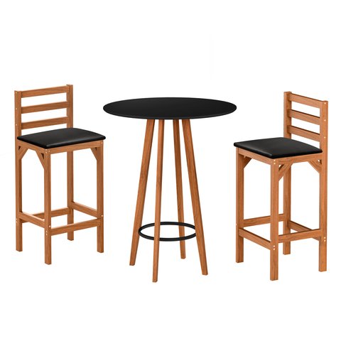 Conjunto Mesa Banquetas Alta Magic Luxo Puff Madeira Maciça Bistro Sala e Cozinha Hall Cor Preto