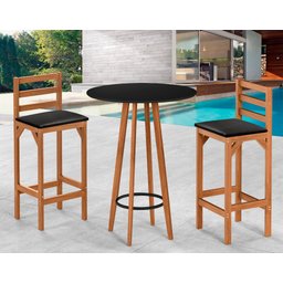 Conjunto Mesa Banquetas Alta Magic Luxo Puff Madeira Maciça Bistro Sala e Cozinha Hall Cor Preto - 2