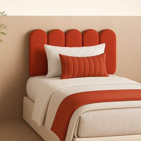 Cabeceira Solteiro Design Nuvem 45cm 5 Placas em Suede Macio:vermelho