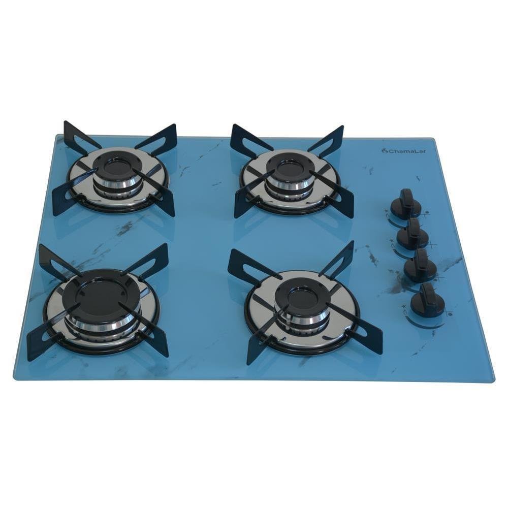 Fogão Cooktop a Gás Chapa 4b Bocas Ultra Chama 127/220v Marmorizado Marmo Azul