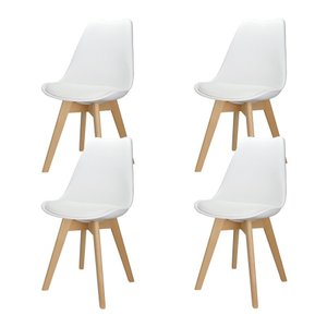Kit 4 Cadeiras Charles Eames Leda Design Wood Estofada Base Madeira - Branca