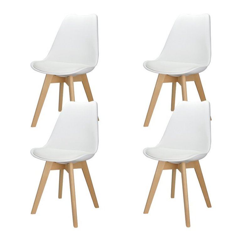 Kit 4 Cadeiras Charles Eames Leda Design Wood Estofada Base Madeira - Branca