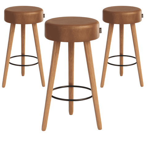 Kit 3 Banquetas Alta 80cm Estofada Corino Café Retrô Pé Palito Cozinha Área Gourmet Balcão Bancada