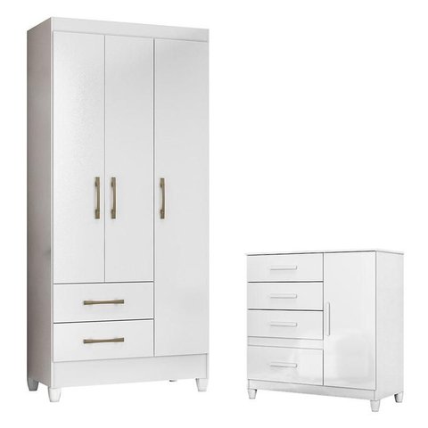 Guarda Roupa Infantil Lima e Cômoda Vênus com Pés Branco Flex – Moval