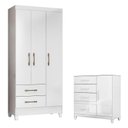 Ver imagem 1 de Guarda Roupa Infantil Lima e Cômoda Vênus com Pés Branco Flex – Moval