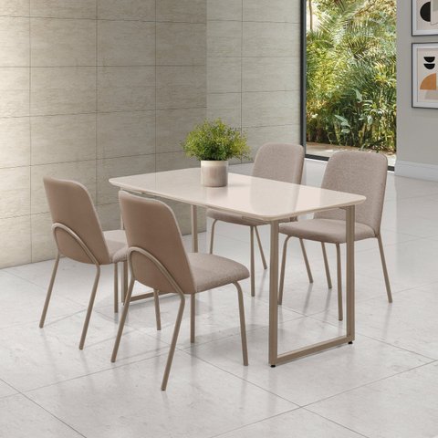 Conjunto para Sala de Jantar com 4 Cadeiras Dora Bege/Champagne/Escuro/Marrom/Off White