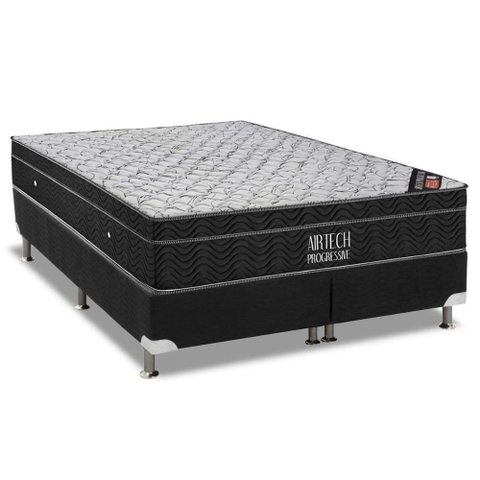 Cama Box King: Colchão Molas Bonnel Ortobom Nanolastic Airtech Progressive + Base Crc Suede Black(