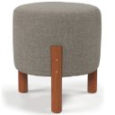 Ver imagem 1 de 2 Puf Puff Redondo com Pés em Madeira 35x35cm Tecido em Linho Cor Cinza