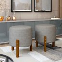 Ver imagem 3 de 2 Puf Puff Redondo com Pés em Madeira 35x35cm Tecido em Linho Cor Cinza