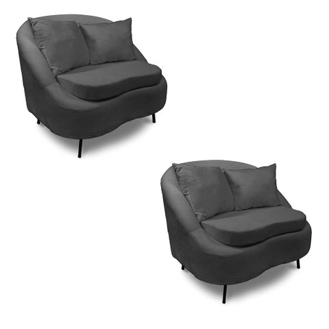Poltrona Decorativa Orgânica Pé de Metal Preto Kit 2 Zaya Bouclê Grafite C05 - D’Rossi