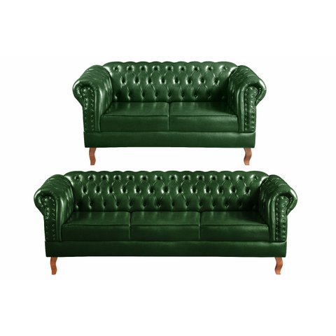 Kit Sofá Dom Pedro 2 e 3 Lugares Decoração Sala Recepção - Couríssimo Verde