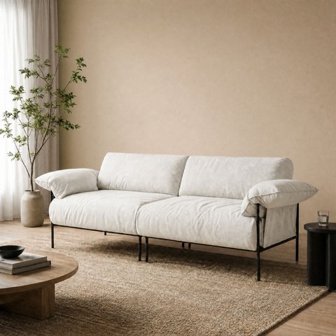 Sofá Living Modular Industrial 2 Lugares Basileia 240cm Yescasa Veludo Tx Bege Off White