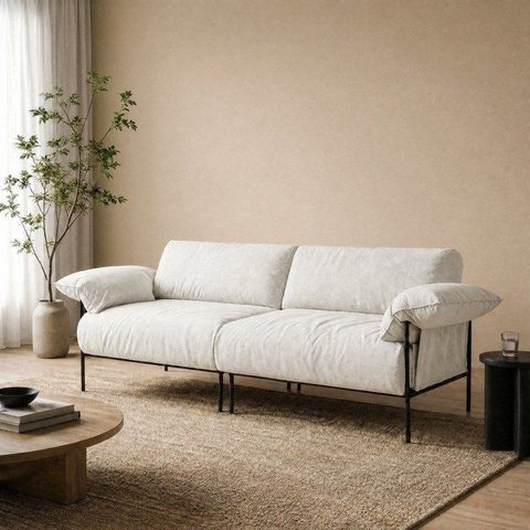 Sofá Living Modular Industrial 2 Lugares Basileia 240cm Yescasa Veludo Tx Bege Off White