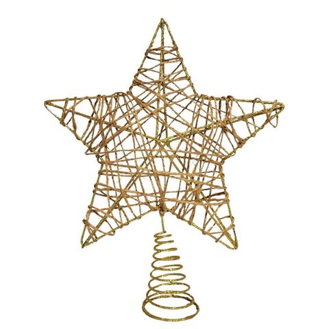 Estrela Ponteira Aramado Dourado Semi Rústico Espiral 29cm - Magizi