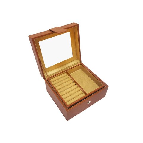 Caixa Porta-jóias em Couro Sintético Marrom 18cm Th0144 Btc