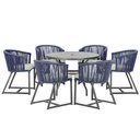 Ver imagem 1 de Mesa com 6 Cadeiras de Jantar Roma 120cm e Noronha em Alumínio Preto Corda Náutica Estofado 3 Trama