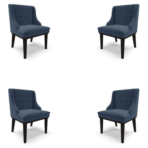 Kit 4 Cadeiras Decorativas Sala de Jantar Base Fixa de Madeira Firenze Suede Azul Marinho/Preto G19 