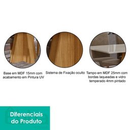 Mesa Retangular para Sala de Jantar 130x80 Tampo de Vidro/mdf Cimol Nature/off White - 2