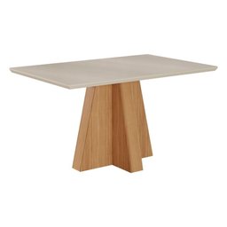 Mesa Retangular para Sala de Jantar 130x80 Tampo de Vidro/mdf Cimol Nature/off White - 1