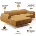 Ver imagem 7 de Sofá 4 Lugares Chaise Esquerdo Sala Molino 265cm D02 Pés D\'ouro Prime Bouclê Mostarda