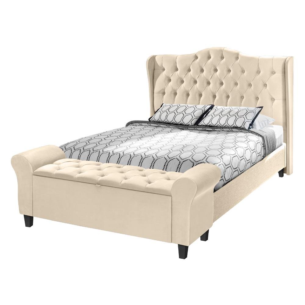 Conjunto Cabeceira Box Com Recamier Divã Para Cama Queen 1.60 Dubai Pávia Areia - LH Móveis - 1