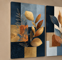 Ver imagem 2 de Trio Quadros Botânicos Azul para Sala Quarto 40x60 Elegante