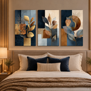 Ver imagem 1 de Trio Quadros Botânicos Azul para Sala Quarto 40x60 Elegante