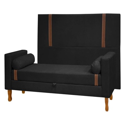 Kit Cabeceira e Calçadeira Baú para Cama Box Casal 140cm Bouclê Preto