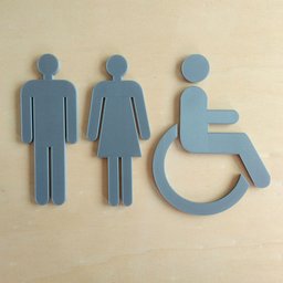 Quadro / placa Sinalização Banheiro Masc/fem E Pne - indicativa - Toque 3D:Cinza - 1