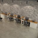 Ver imagem 1 de Conjunto de Escritório Smart 3 Livreiro 2 Buffet e 4 Mesas 90cm - Off White e Cedro