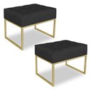 Ver imagem 1 de Kit 02 Puffs Lisa Suede Preto Base Metálica Industrial Dourado - Pallazio