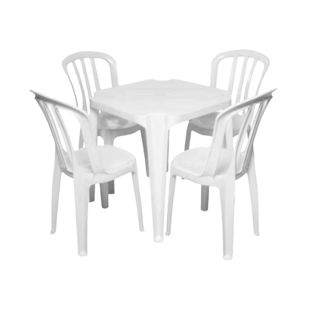 Conjunto Mesa Com 4 Cadeiras Plasticas Bistro Giovana Branca Sem Braco Cap150kg - Duo