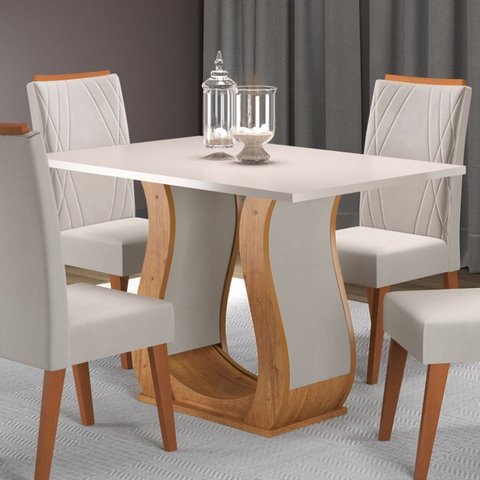 Mesa de Jantar 4 Lugares Retangular Tampo de MDP Nubia Bege/Mel/Blonde