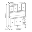 Ver imagem 3 de Armário de Cozinha Rafaela 7 Portas 3 Gavetas MDF-MDP 143cm Amêndoa Milani
